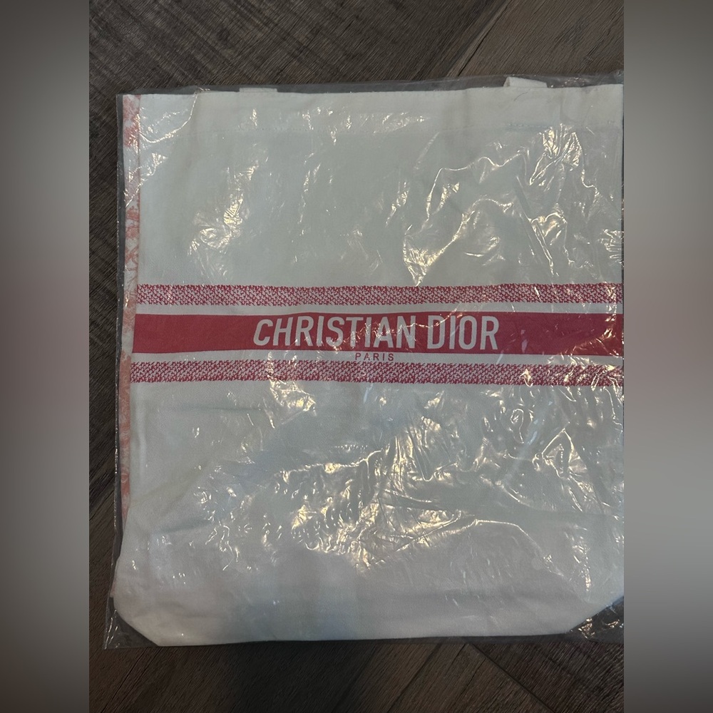 Christian Dior White and Orange Tote Bag